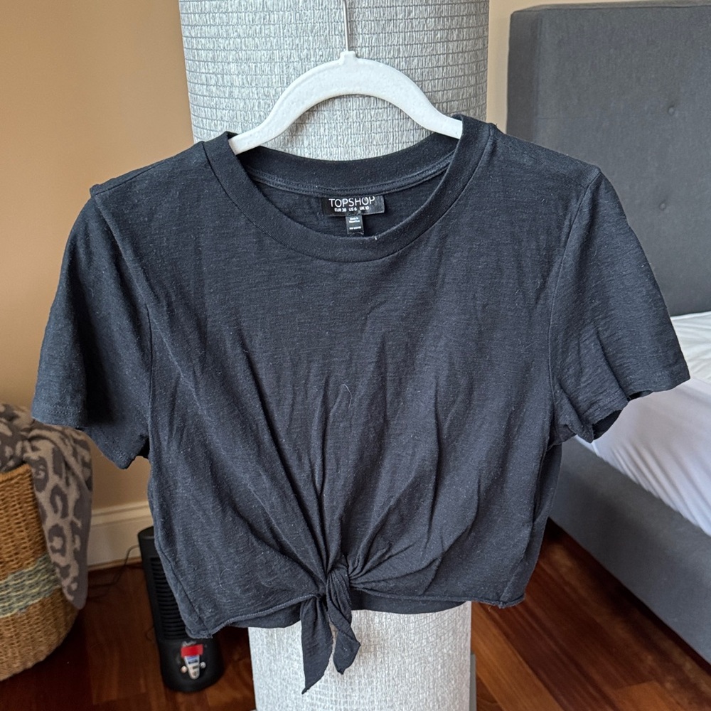 Topshop Charcoal Tie-Front Tee